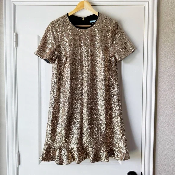 NWT Draper James Gold Sequin Short Sleeve Dress Size 10 - Picture 2 of 9
